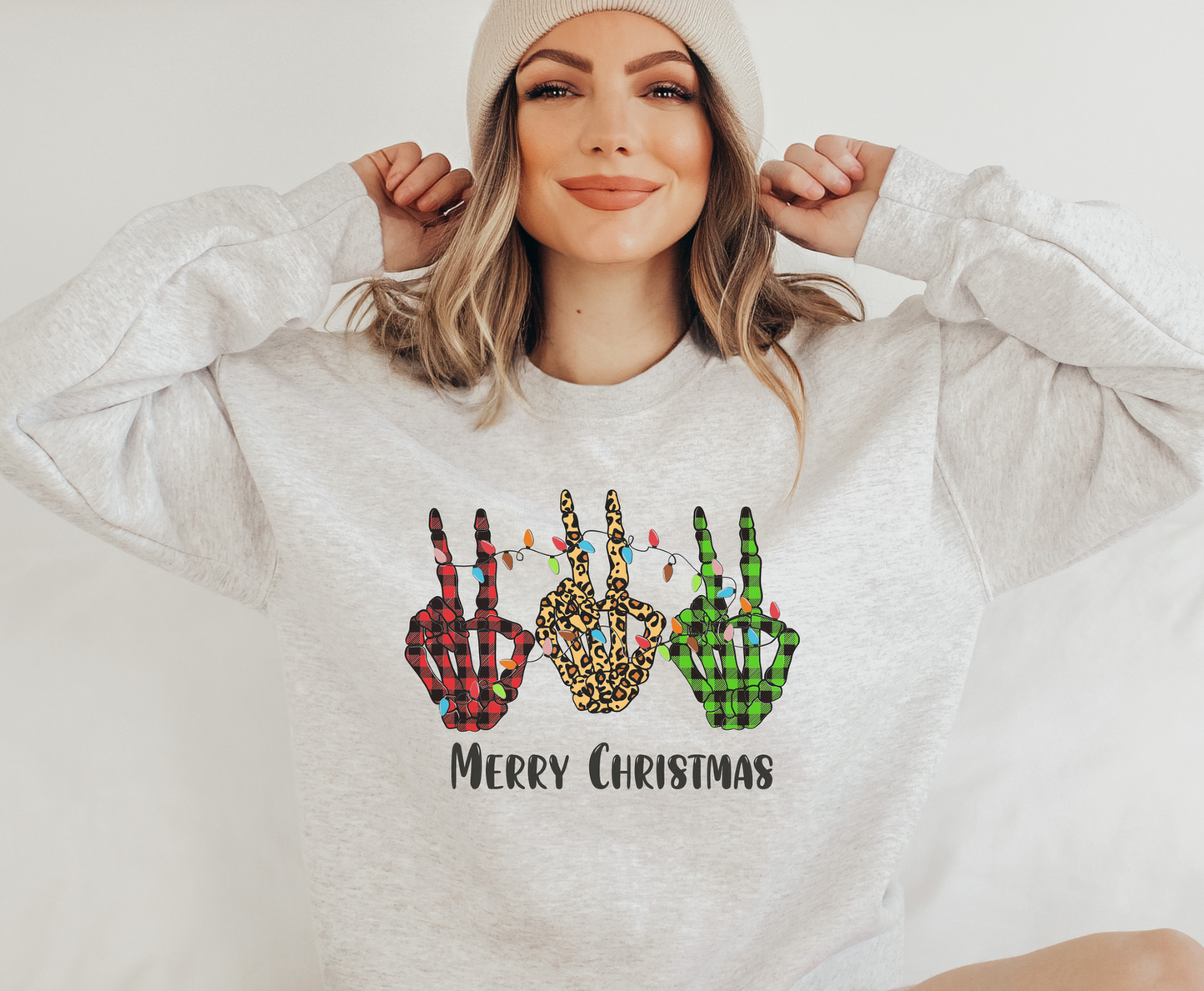 Merry Christmas Skeleton Hands - Full Color Transfer