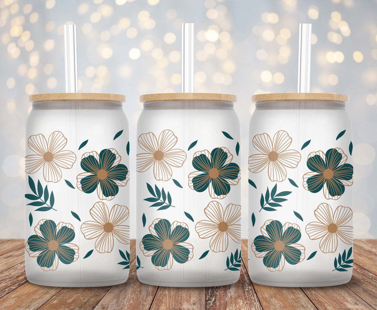 Golden Green Floral - 16oz Cup Wrap
