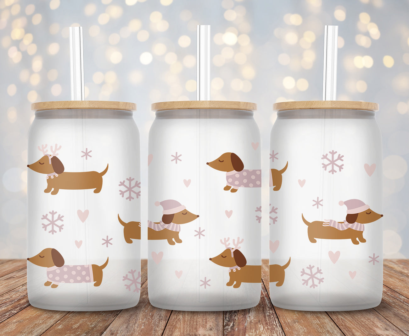 Christmas Dachshund Dogs - 16oz Cup Wrap