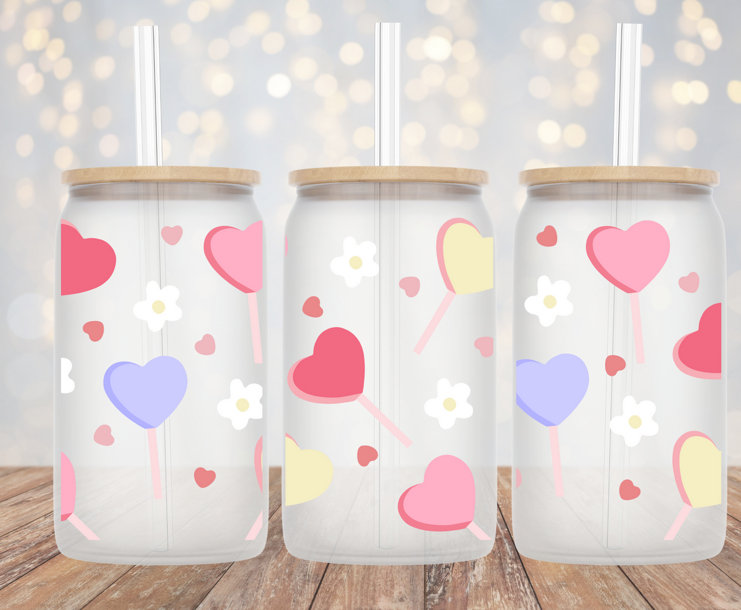 Pastel Heart Lollipop - 16oz Cup Wrap
