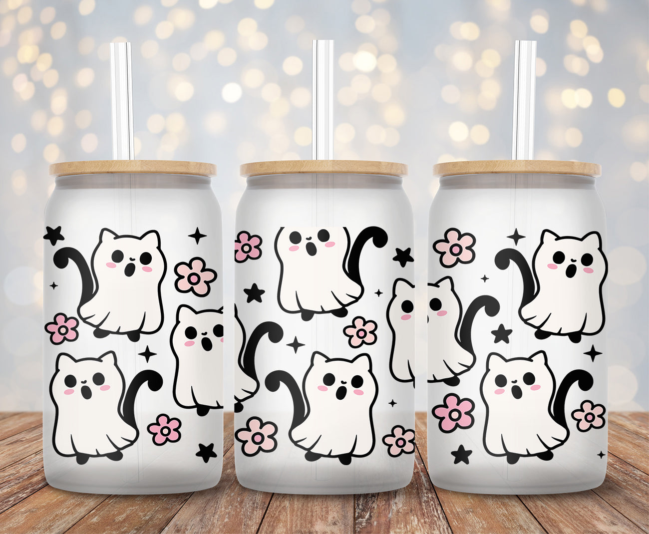 Cat Boos Floral - 16oz Cup Wrap