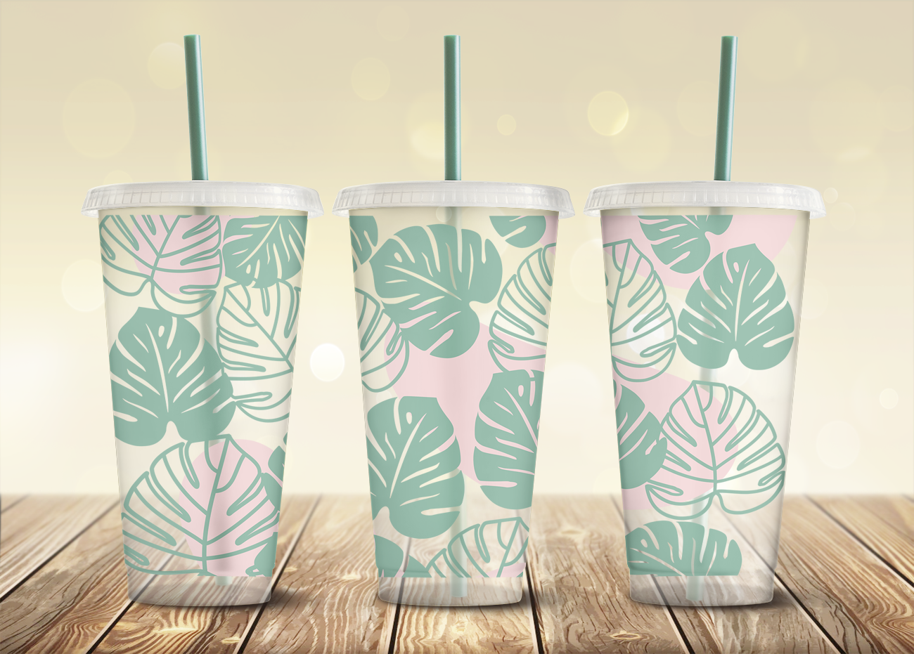 Pastel Monstera- 24oz Cold Cup Wrap